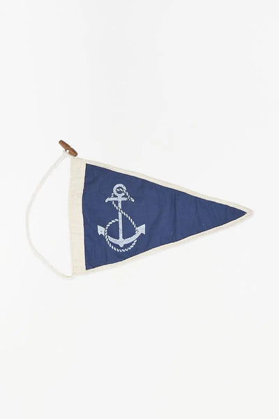 Batela Bandera decorativa vintage azul y blanca con ancla - Batela
