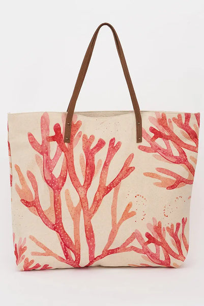 Batela Bolso Grande con Diseño de Algas en Algodón y Asa de Cuero Grandes ahorros