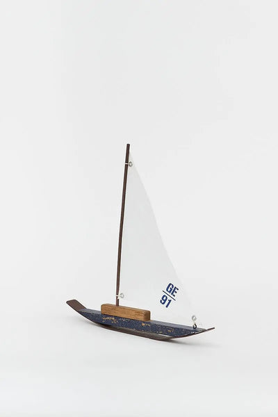 Batela Velero decorativo de madera y metal en tonos azules y óxido