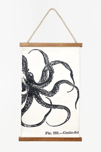 Batela Lámina de tela y madera para colgar. Pulpo. Decoración náutica