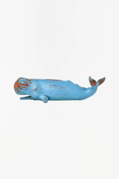 Batela Cachalote o ballena decorativa azul en resina envejecida