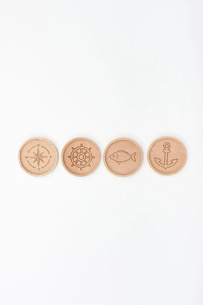 Batela Set de 4 posavasos de madera con motivos náuticos - Batela Gran oferta