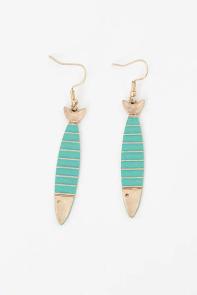 Batela Pendientes de Pez en Cerámica y Metal Verde y Dorado