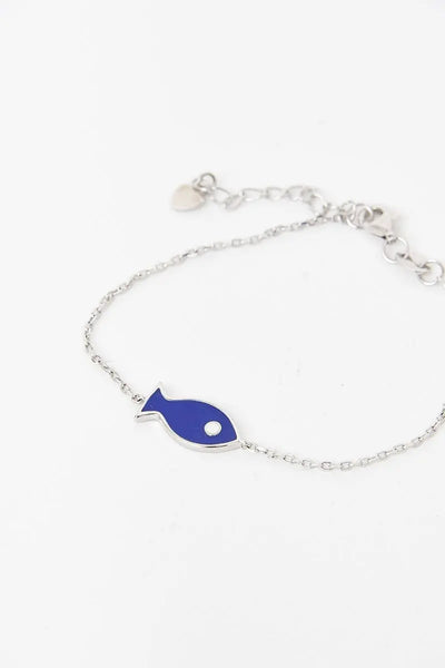 Batela Pulsera o brazalete de plata de ley 925 y pez azul - Batela