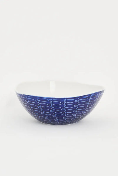 Batela Bol de Cerámica Grande Azul y Blanco con Peces en Relieve - Único Última moda