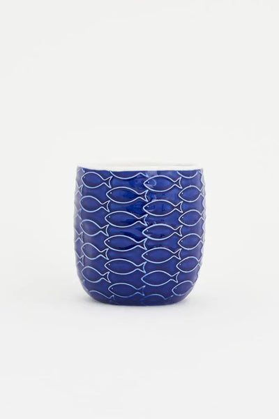 Batela Taza de Café Cerámica Peces Grande - Estilo Náutico en Azul y Blanco