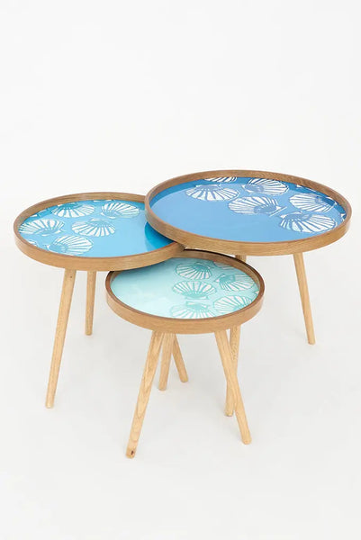 Batela Set de 3 Mesas de Centro en Madera con Conchas - Estilo Náutico Tienda
