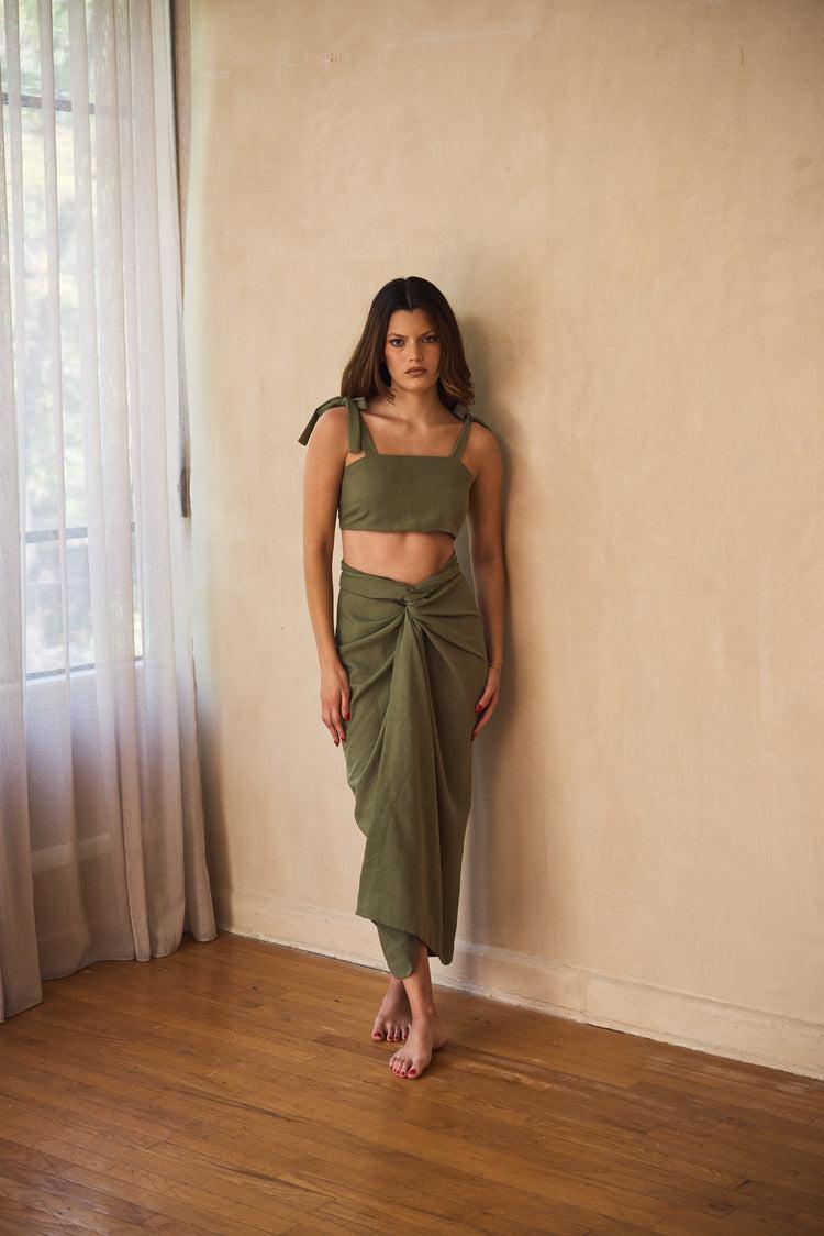 Camille Bali Olive Tied Top En línea