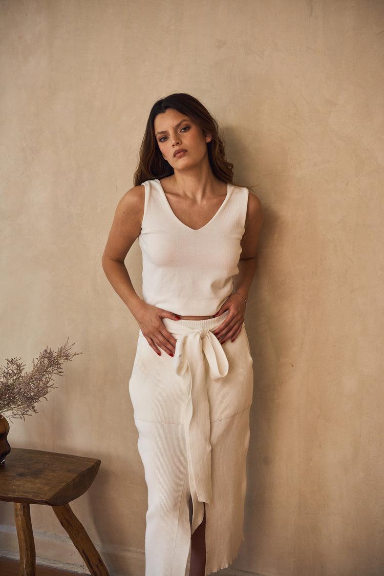 Camille Barcelona White Knitted Skirt Ventas relámpago