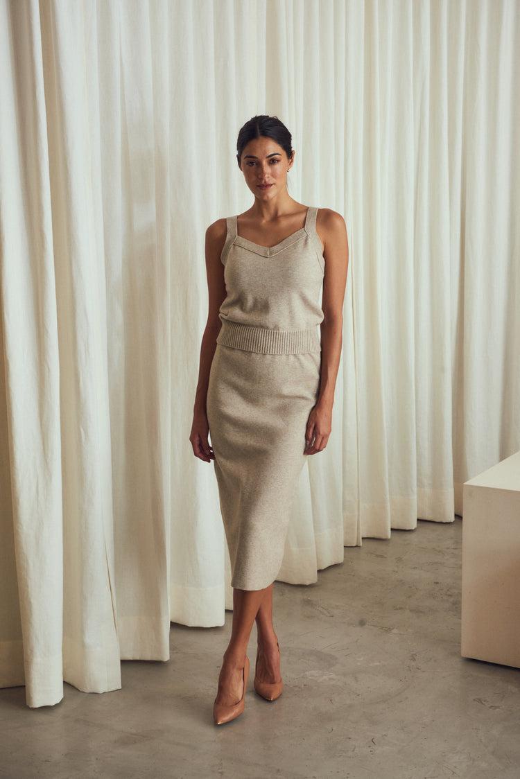 Camille Morocco Taupe Knitted Skirt Promoción por tiempo limitado