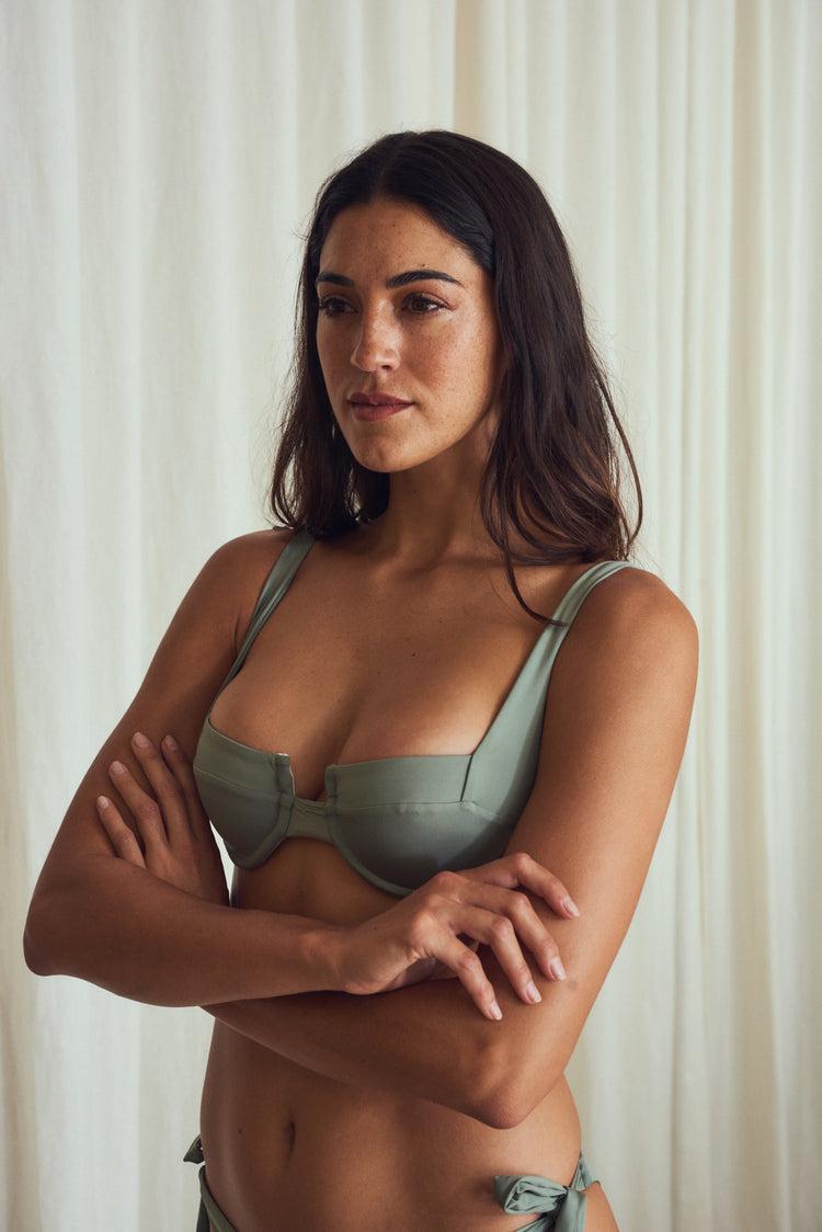 Camille Cabo Olive Bikini Top Ventas relámpago