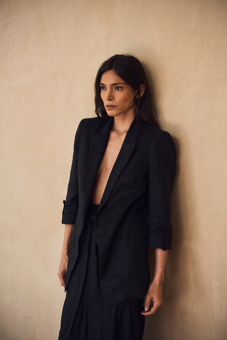 Camille Rio Black Linen Blazer Ofertas