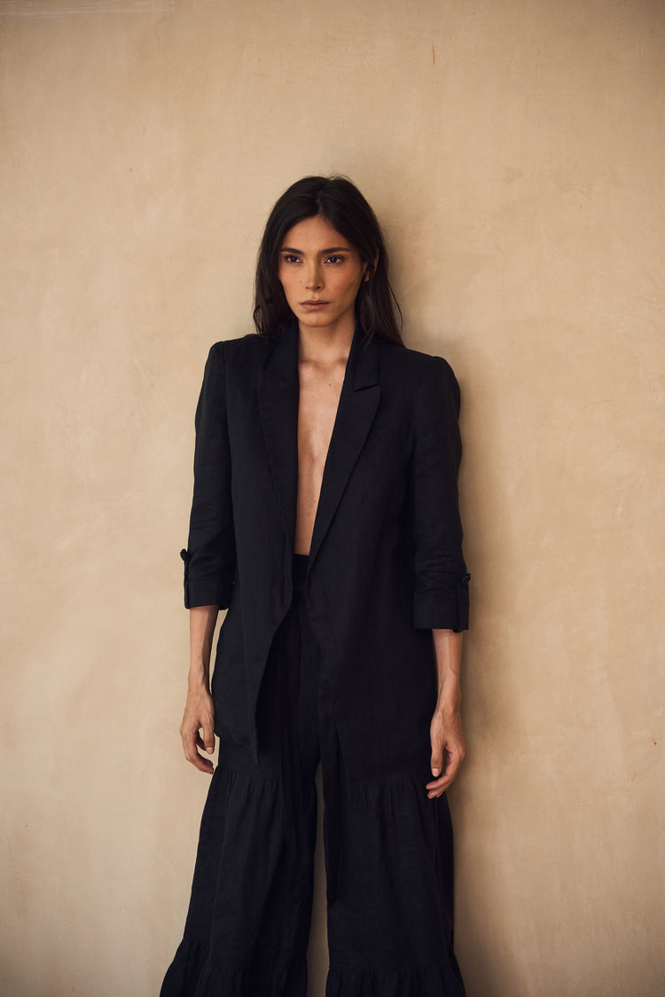 Camille Rio Black Linen Blazer Ofertas