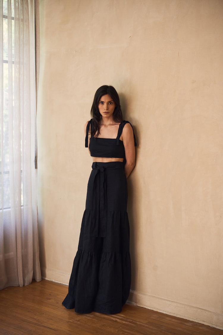 Camille Rio Black Linen Pants Últimos 3 días