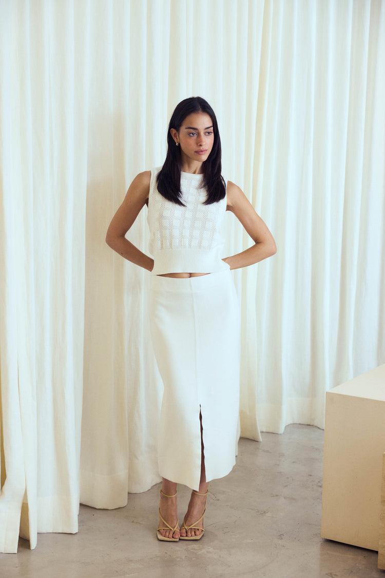 Camille Morocco White Knitted Skirt Oferta exclusiva