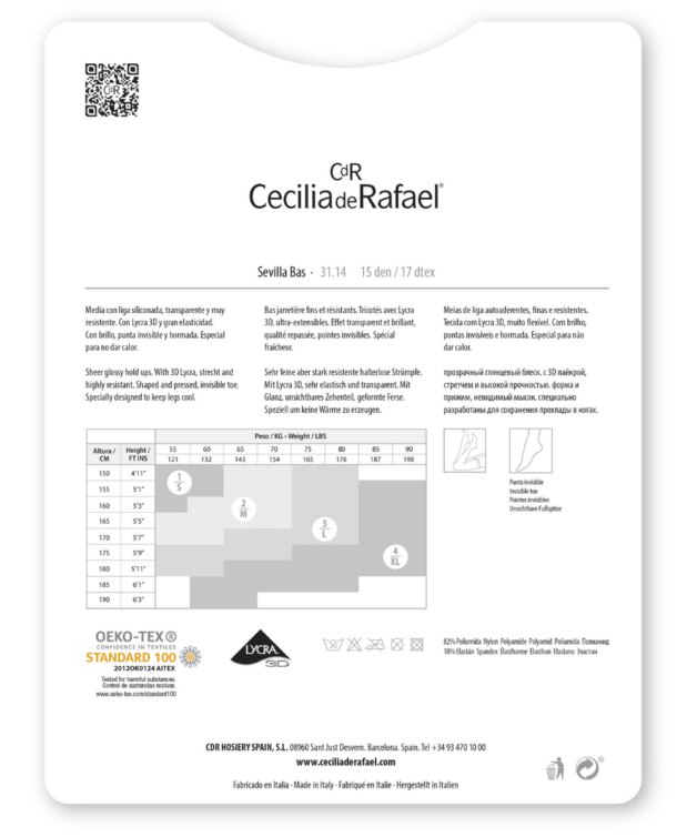 Cecilia de rafael Sevilla Bas 15 Den – Medias autosujetables transparentes Outlet online