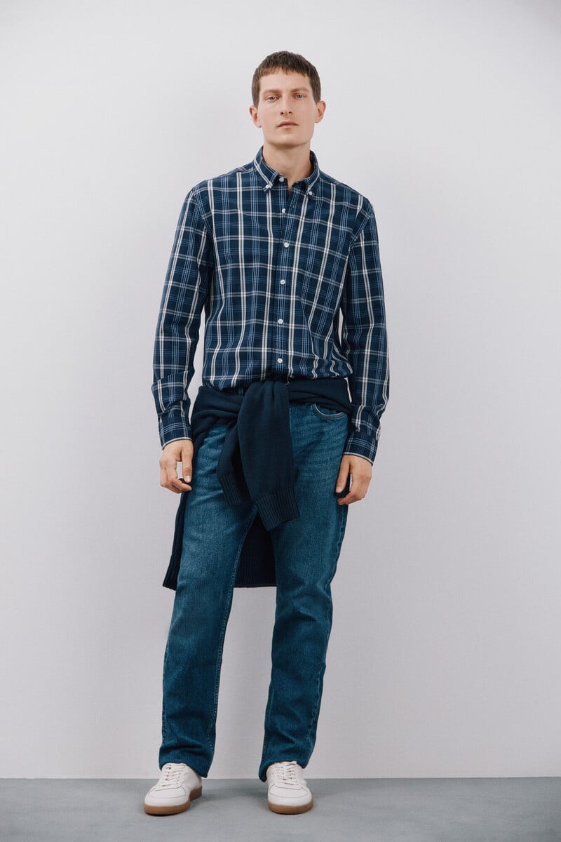 Cortefiel Camisa popelín cuadros Rebajas top