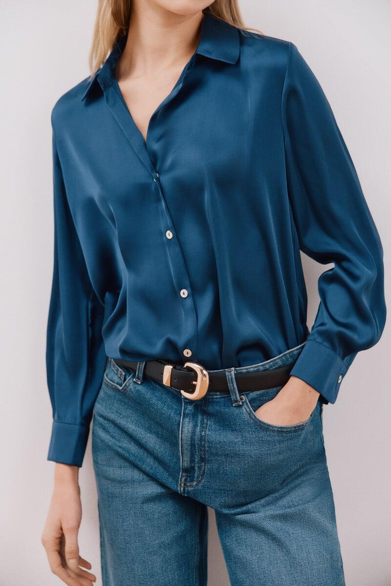 Cortefiel Blusa satinada manga larga Mejor oferta