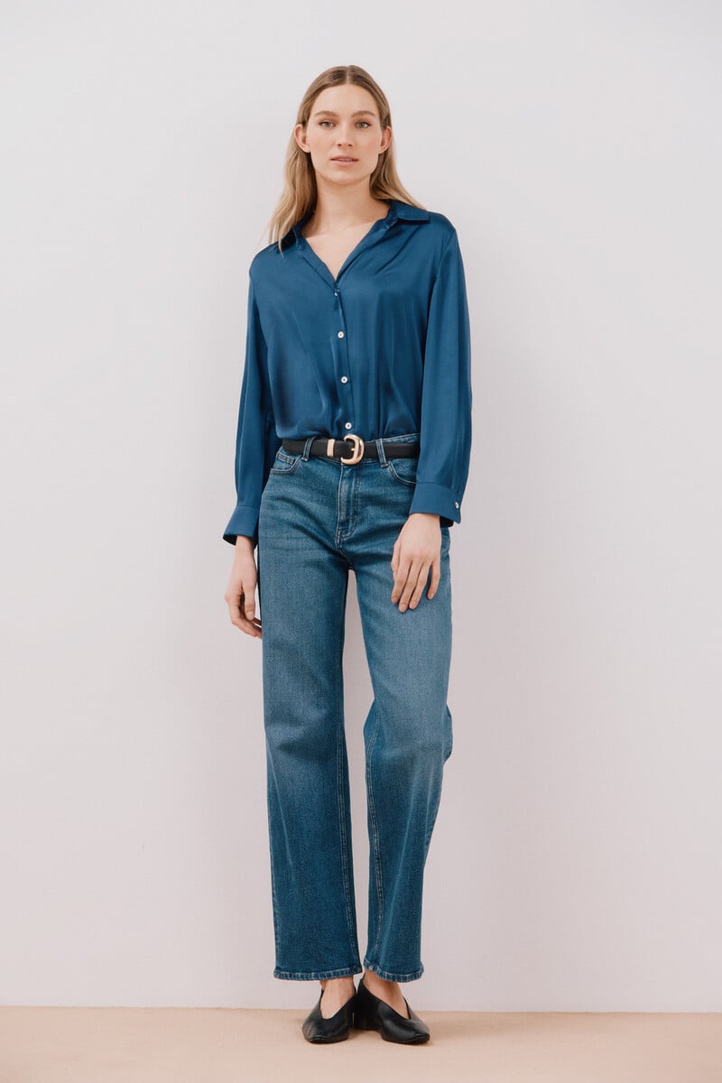 Cortefiel Blusa satinada manga larga Mejor oferta