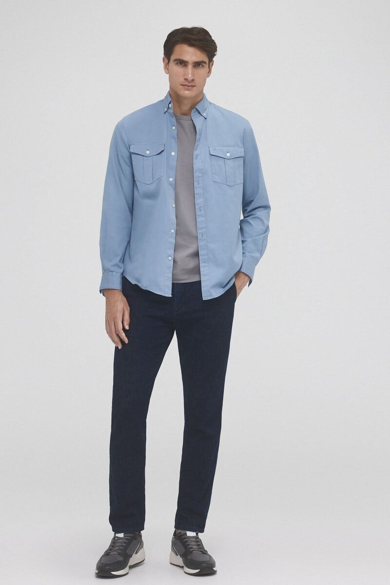 Cortefiel Camisa gabardina lisa dos bolsillos COMPRAR AHORA