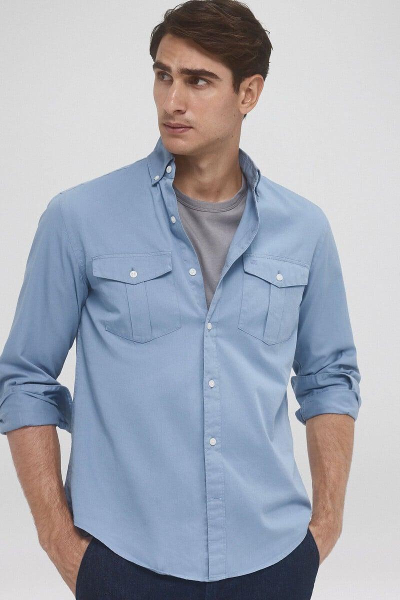 Cortefiel Camisa gabardina lisa dos bolsillos COMPRAR AHORA