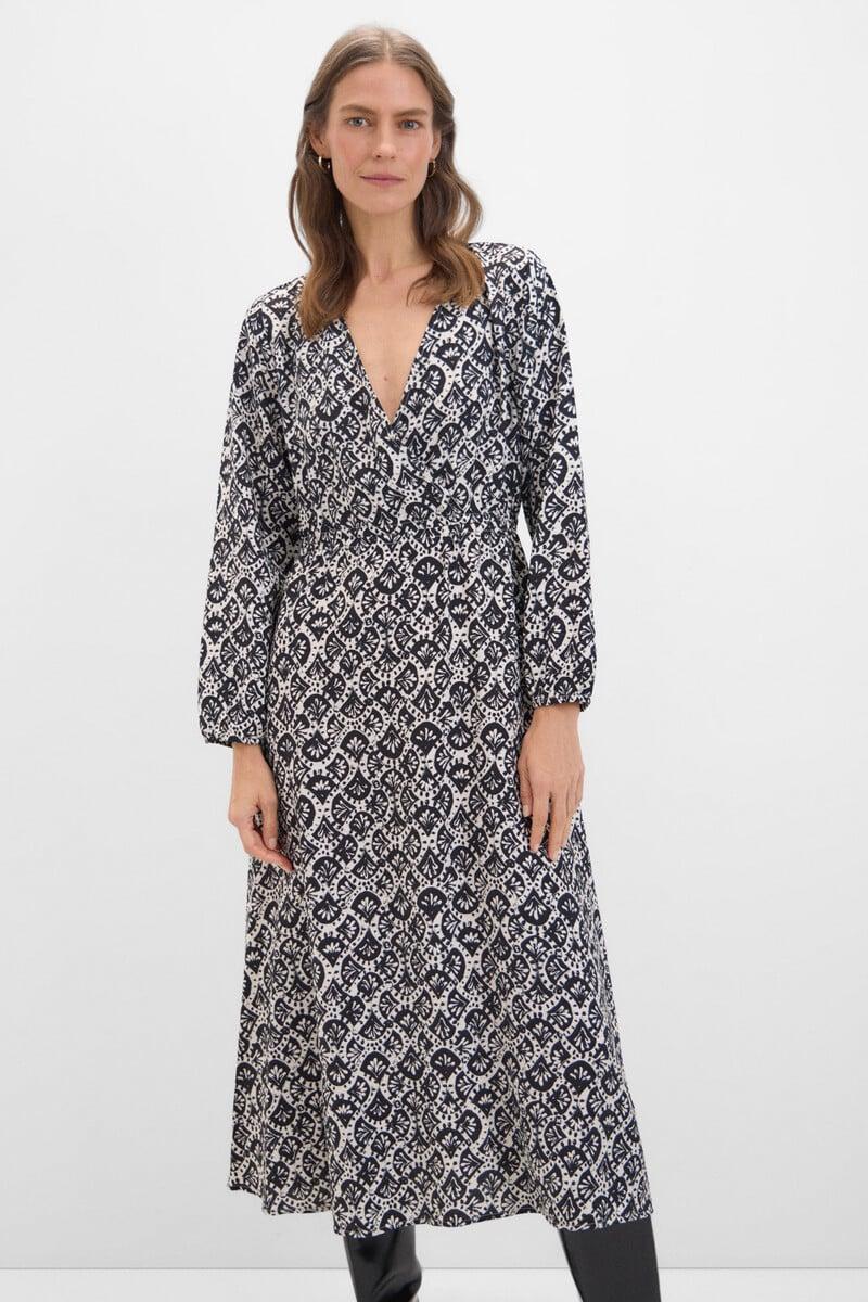 Cortefiel Vestido largo estampado geométrico Ofertas