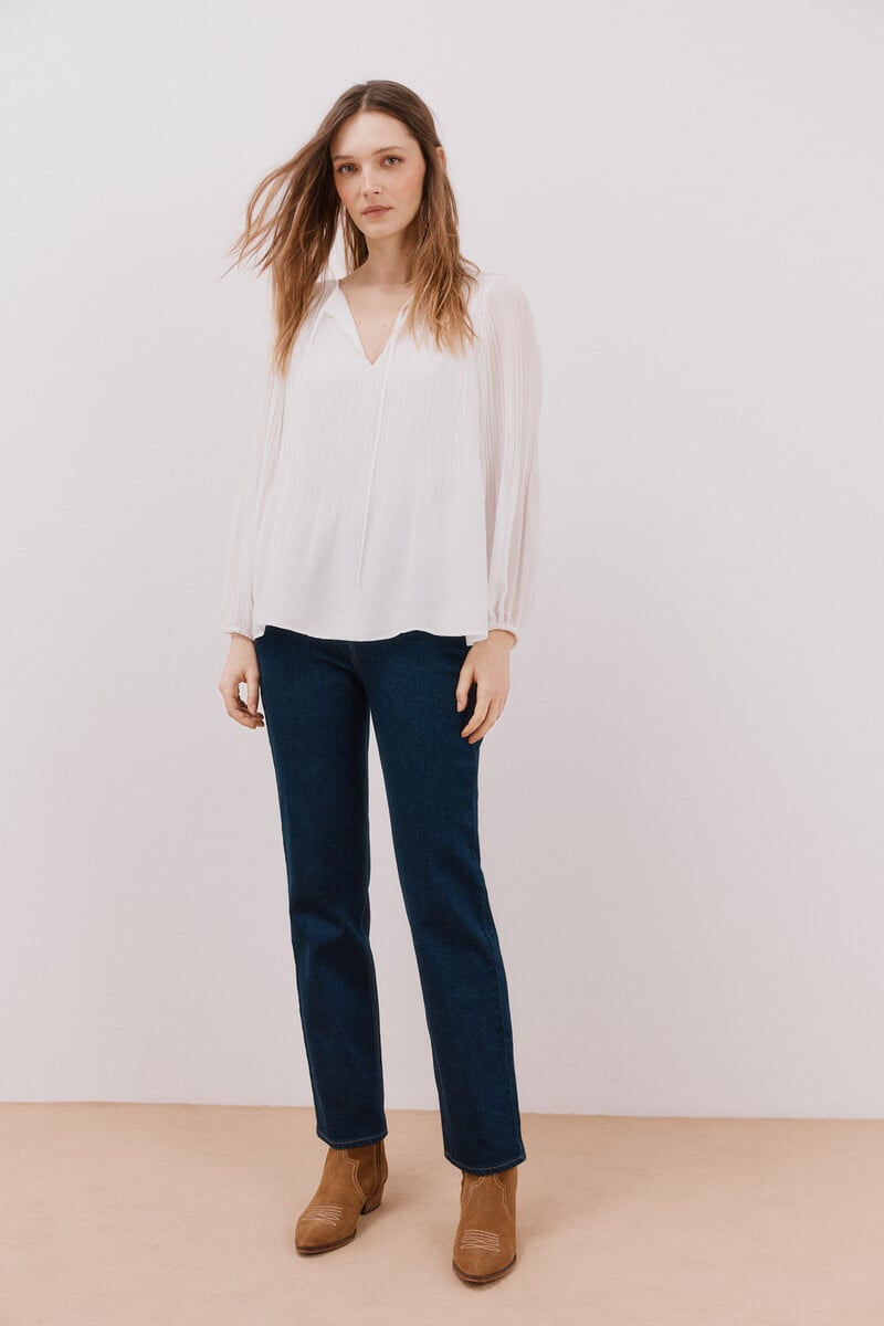 Cortefiel Blusa plisada escote pico COMPRAR AHORA