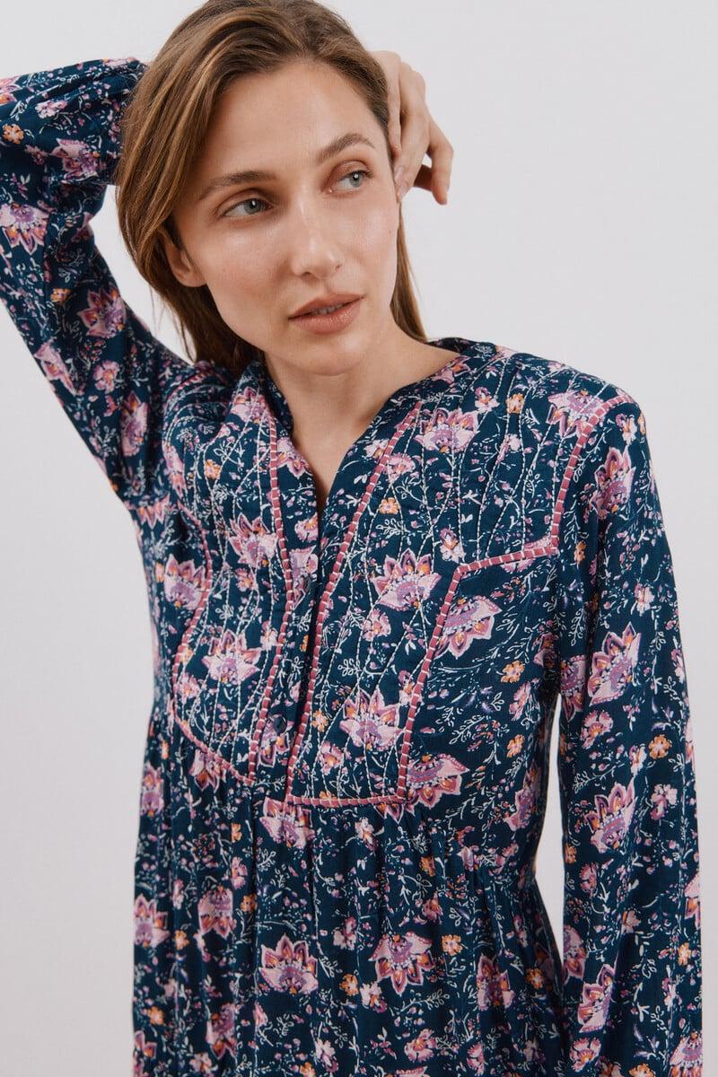 Cortefiel Vestido largo estampado con bordado a contraste Oferta especial de fábrica