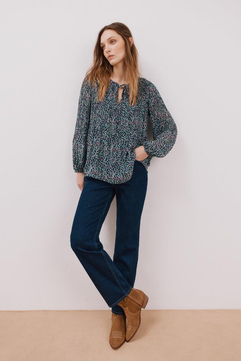 Cortefiel Blusa plisada escote pico Tienda de fábrica