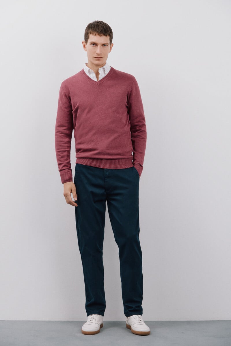 Cortefiel Jersey algodón cuello pico básico Precios de Black Friday