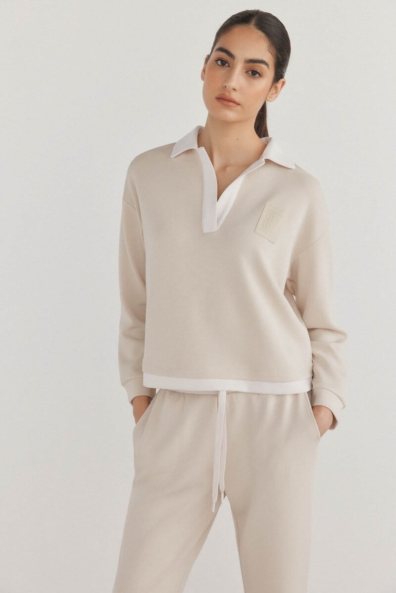 Cortefiel Sudadera soft touch cuello polo Tienda