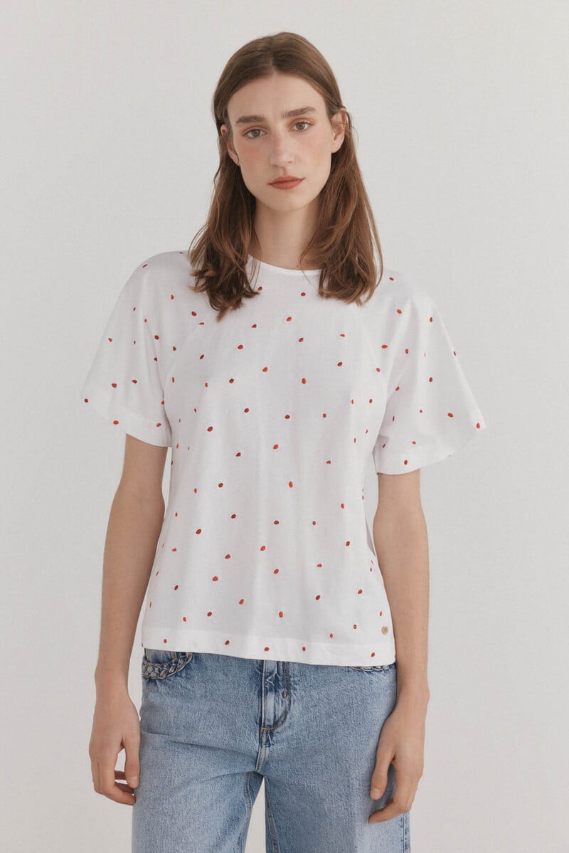 Cortefiel Camiseta bordada manga volante Liquidación
