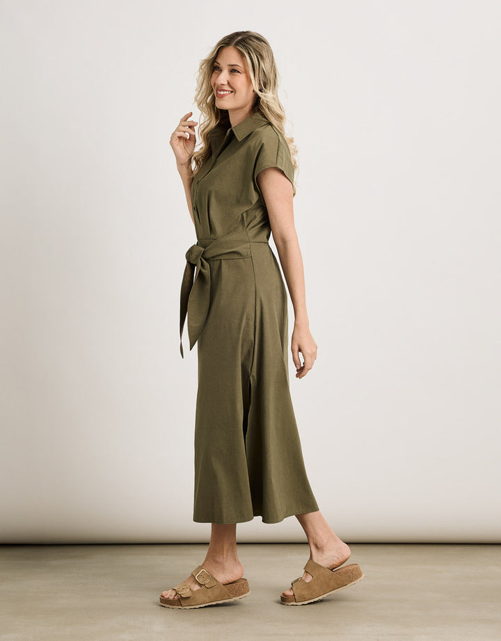 koala bay Vestido Midi Caqui - Veronique Venta caliente
