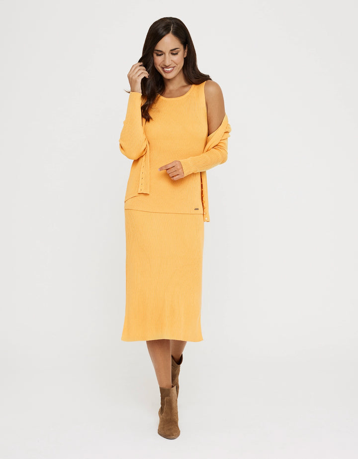 koala bay Falda Midi Botones Mostaza - Erepit