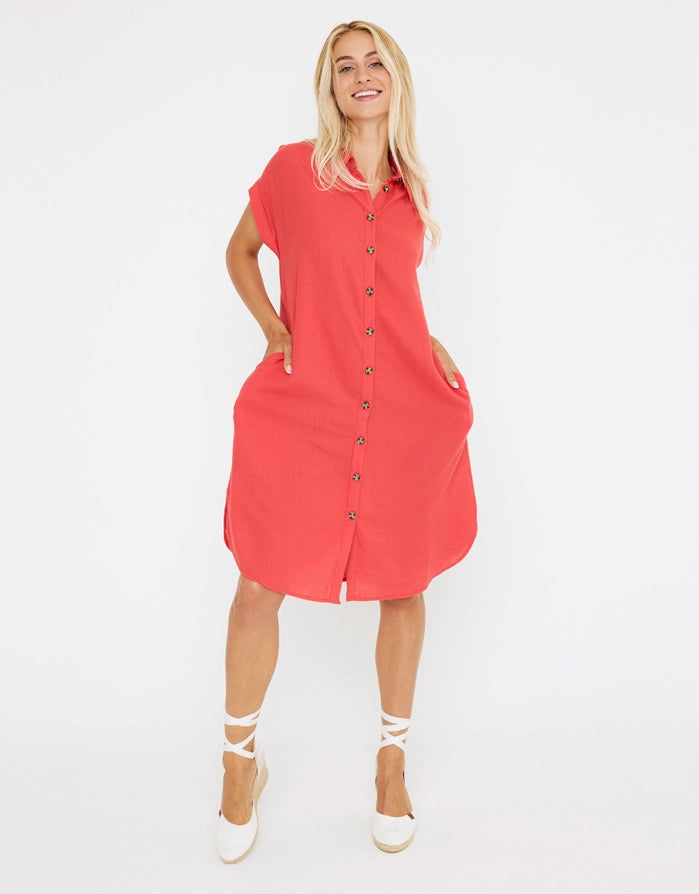 koala bay Vestido Midi Lino - Bayo En línea