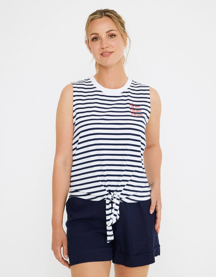 koala bay Camiseta Tirantes Blanca y Azul Marino - Rayti Rebajas top