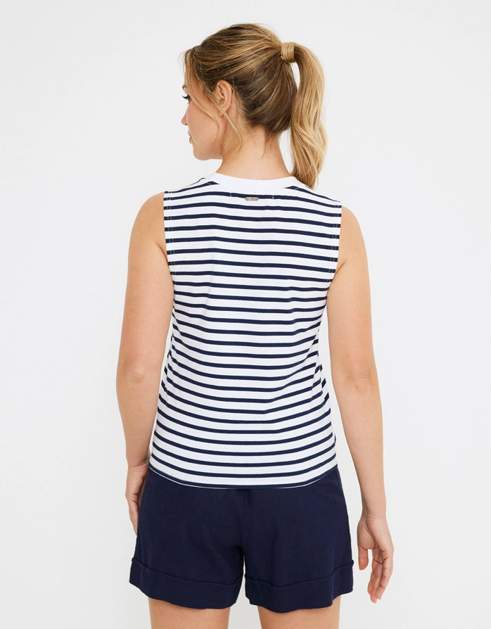 koala bay Camiseta Tirantes Blanca y Azul Marino - Rayti Rebajas top
