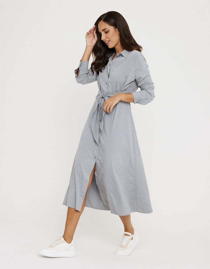 koala bay Vestido Largo Camisero Gris - Verona Grandes descuentos