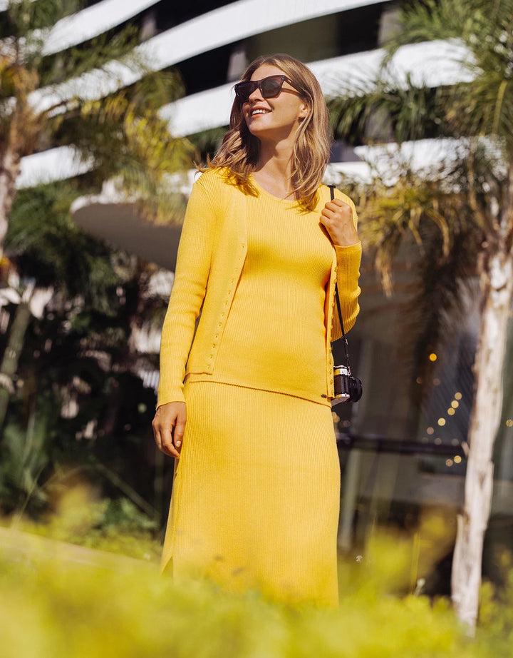 koala bay Falda Midi Botones Mostaza - Erepit Oferta exclusiva