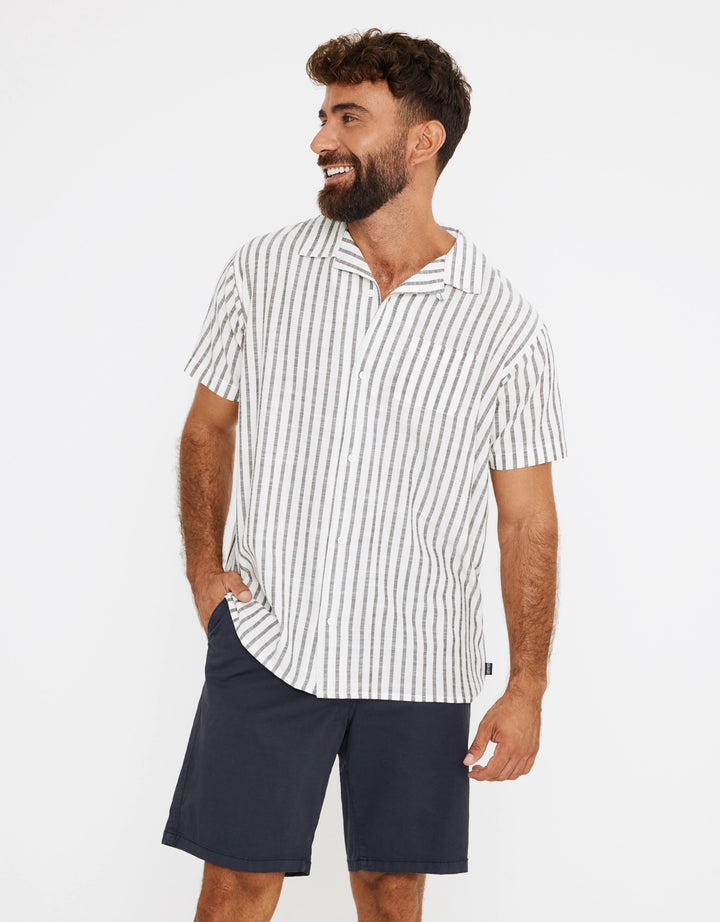 koala bay Camisa Rayas Manga Corta Negro - Rayred Descuento