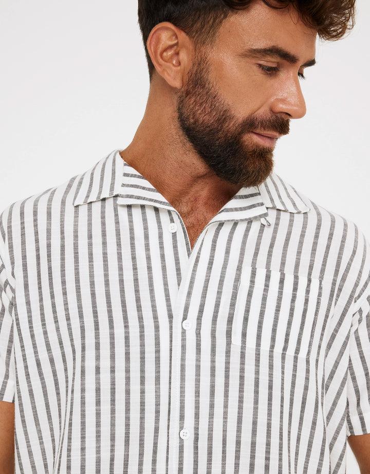 koala bay Camisa Rayas Manga Corta Negro - Rayred Descuento