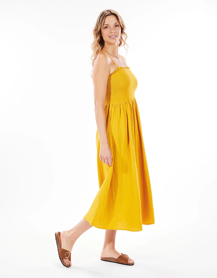 koala bay Vestido Largo Algodón Mostaza - Bibin Tienda