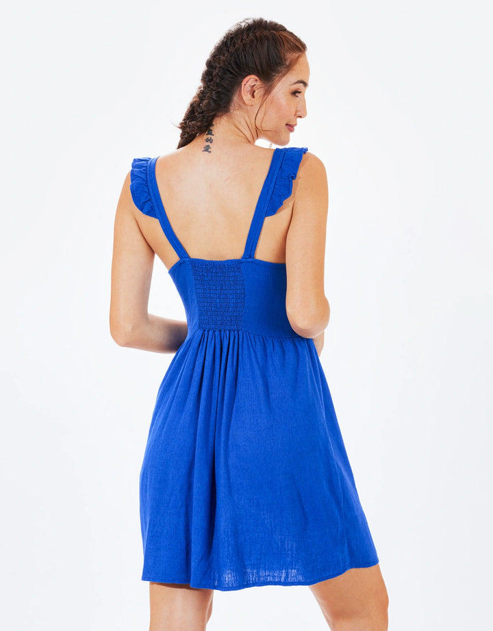 koala bay Vestido Corto Tirantes y Botones Azul - Sami En oferta