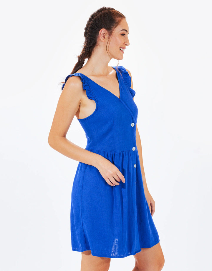 koala bay Vestido Corto Tirantes y Botones Azul - Sami En oferta
