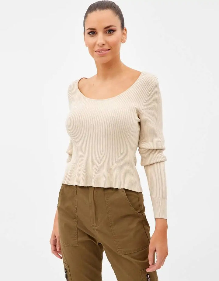 koala bay Camiseta Manga Larga Beige - Geisha Rib Superdescuento