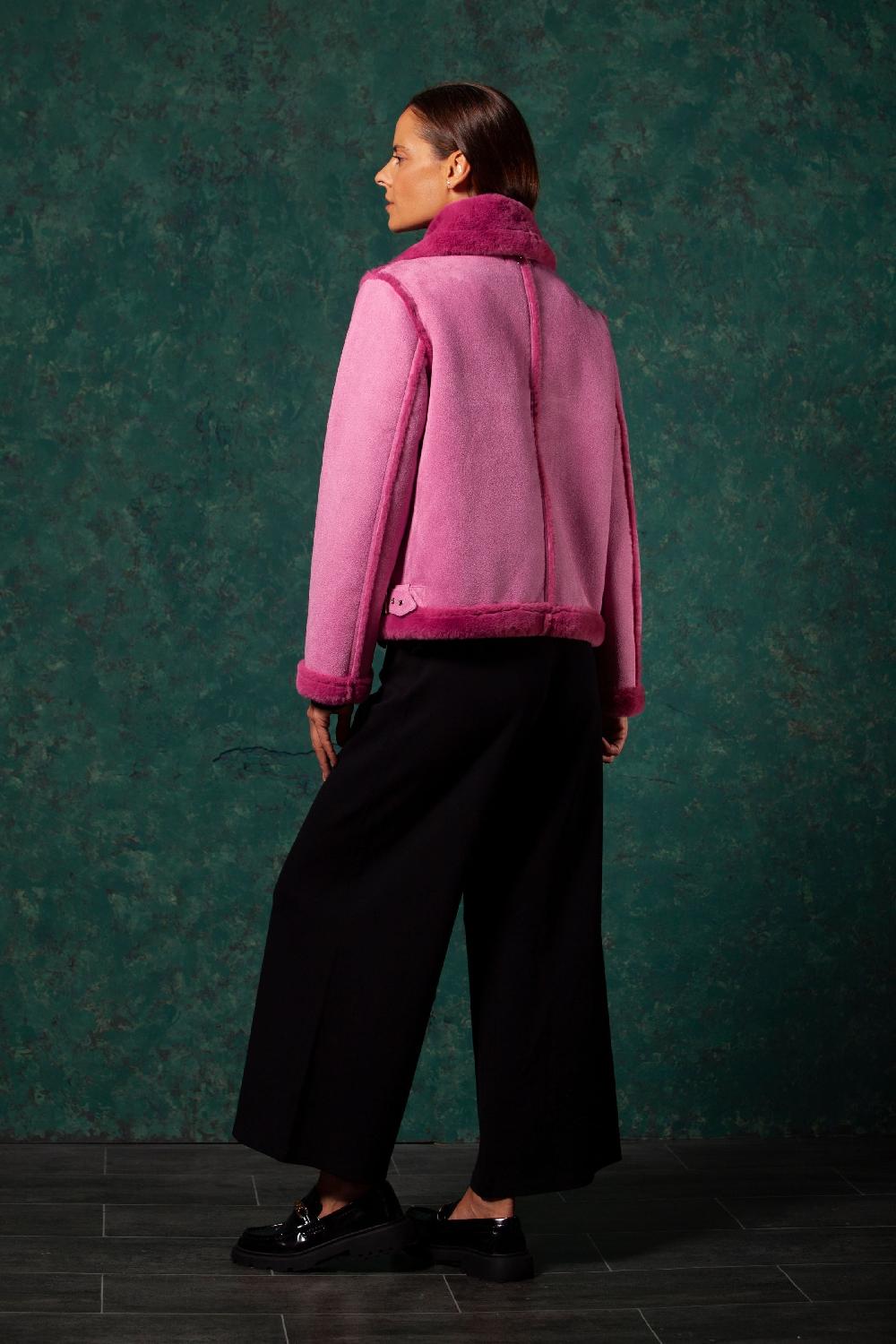 lolitas&l Chaqueta rosa piel vuelta con cremallera LolitayL 2025