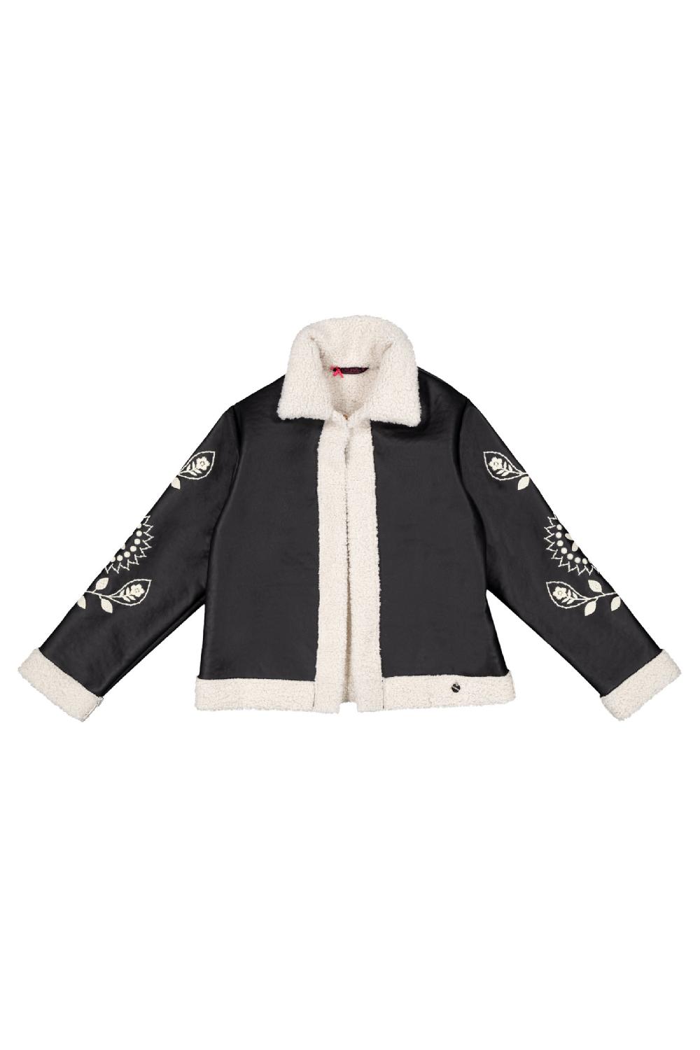 lolitas&l Chaqueta negra polipiel bordada con borrego vuelto Lolitas&L Outlet