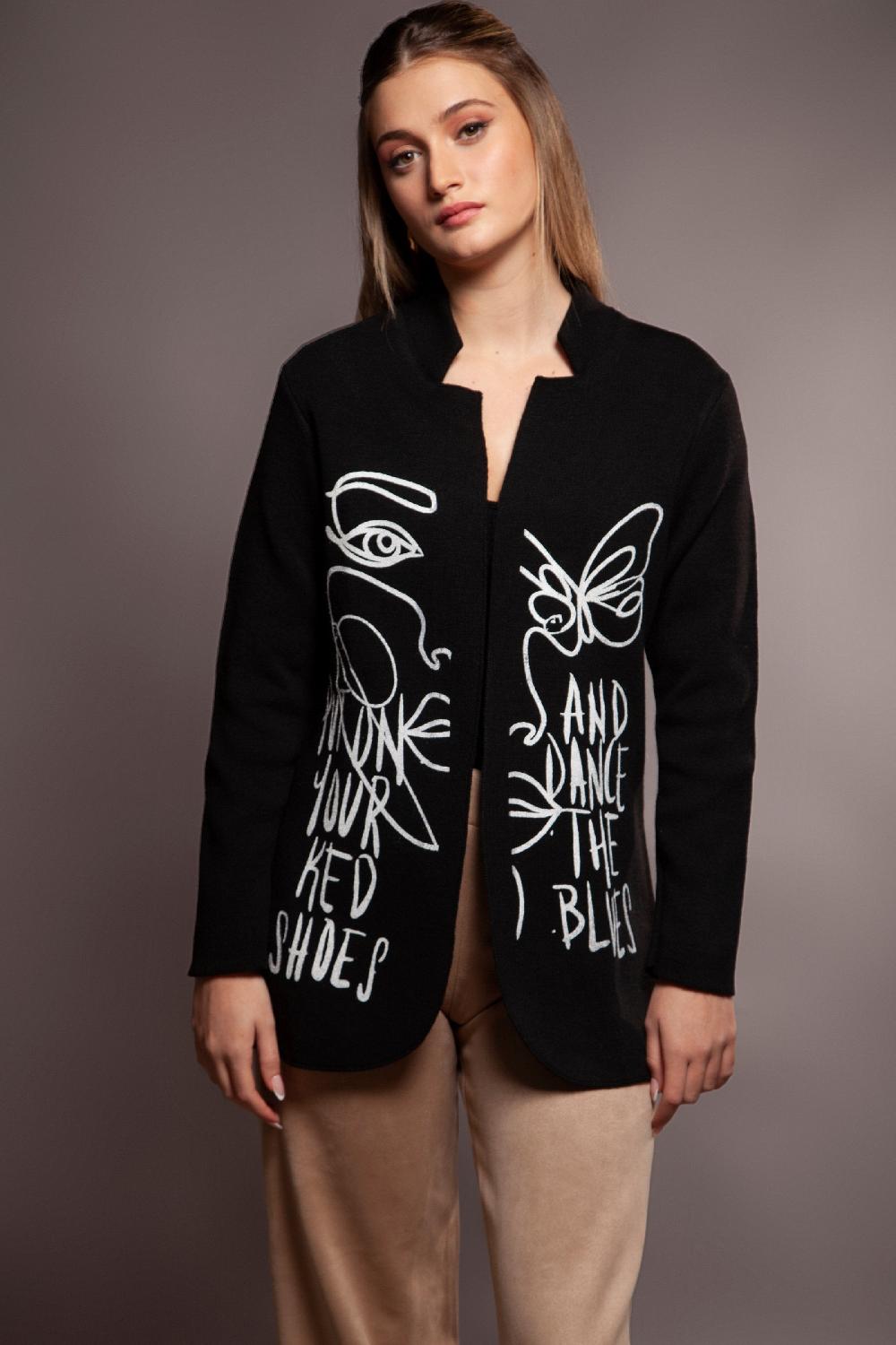 lolitas&l Chaqueta negra de punto con estampado frases Lolitas&L Rebajas