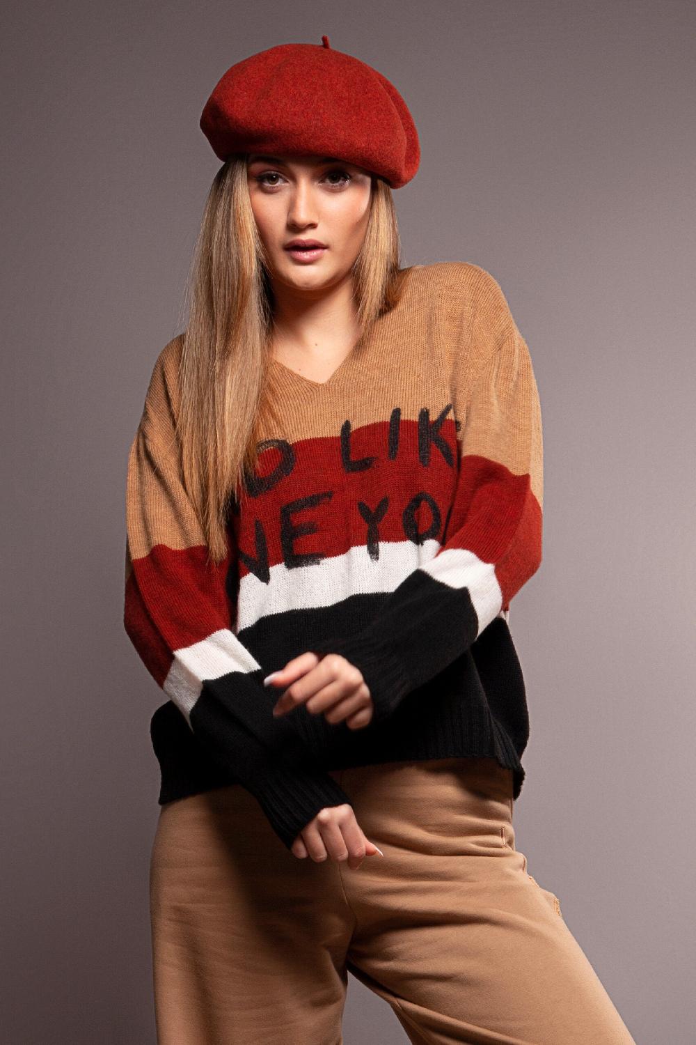 lolitas&l Suéter punto rayas beige con pintura frase Lolitas&L Oferta exclusiva
