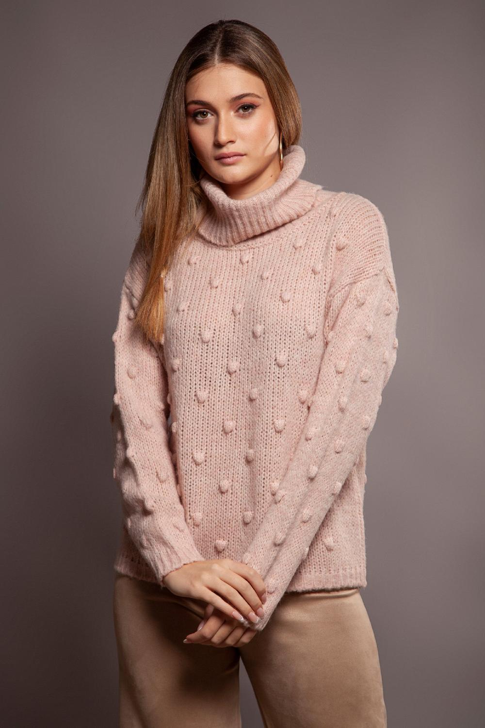 lolitas&l Suéter punto rosa jacquard con cuello tortuga Lolitas&L Ofertas de temporada